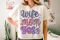 Wife Mom Boss PNG sublimation | Mother's Day PNG T-Shirt Product Image 2