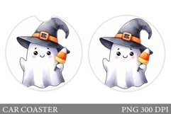 Cute Ghost Car Coaster Design. Halloween Car Coaster Product Image 1