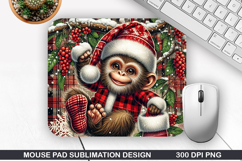 Monkey Mouse Pad Sublimation, Christmas Mouse Pad PNG Product Image 1