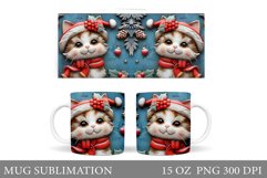 3D Cat Mug Design. Christmas Mug Sublimation Product Image 1