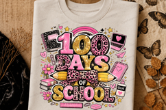 100 Days Of School Pink Leopard Bow PNG Design 100 days of Product Image 4