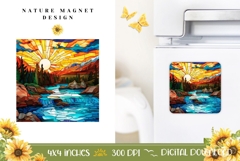 Stained Glass Nature Magnet, Sunset Magnet Design Product Image 1