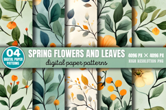 Spring Flowers And Leaves Patterns Digital Paper Background Product Image 5