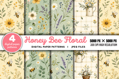 Honey Bee Floral Seamless Digital Paper JPG Product Image 1