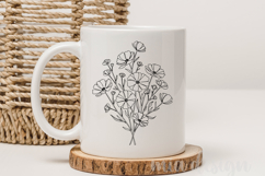 Wildflowers Floral PNG, Fine Line Art Botanical Sublimation Product Image 5