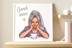 Morning girl clipart, coffee png, good morning illustration Product Image 3