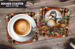 Duck, Farm Animals, Buffalo Plaid Square Coaster PNG Product Image 1