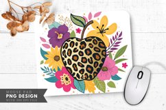 Leopard Print Apple with Flowers Mouse Pad PNG Product Image 1