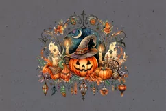 Watercolor Halloween Spooky Pumpkin. PNG sublimation Product Image 3