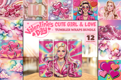 Valentine’s Day Cute Girl &amp; Love Tumbler Wrap PNG Big Bundle Product Image 1