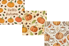 Vintage Pumpkin Coffee Shop Digital Paper, Seamless Pattern Product Image 4
