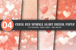 Coral Red Sparkle Heart Digital Paper Product Image 1