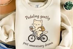 Cute Cat Cycling With Coffee Pedaling Past Unnecessary Drama Product Image 6