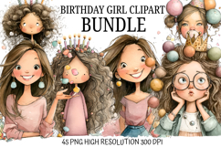 Birthday Girl Clipart Bundle | Cute Birthday PNG Set | Girly Product Image 1