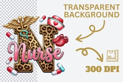 Nurse Letter N Leopard PNG, Nurse Sublimation Design, Product Image 4