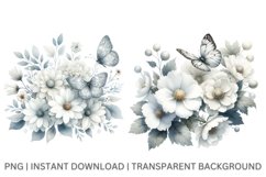 White flowers clipart, Watercolor floral art and Butterfly Product Image 4