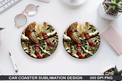 Cute Leopard Car Coaster Sublimation| Christmas Coaster PNG Product Image 1