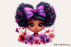 Cute Black Girl with Flower Clipart PNG Product Image 1