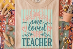 One Loved Teacher Png, Retro Striped Teacher Sublimation Png Product Image 3