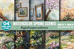 Watercolor Spring Scenes Digital Paper Background PNG Product Image 1