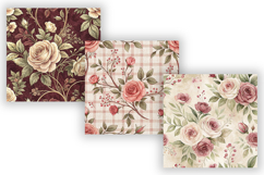 French Rose Toile Digital Paper Pack, Vintage Floral Toile Product Image 5