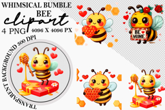 Watercolor Valentine Bumble Bee Clipart png Product Image 1