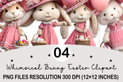 Whimsical Bunny Easter Clipart, Watercolor Easter Bunny PNG Product Image 1