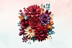 3d sublimation Burgundy Floral Bouquet Clipart Bundle, 3D Product Image 4