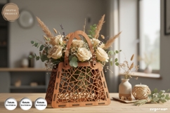 3D Flower Basket Laser Cut Bundle | Flower Box | Glowrforge Product Image 4