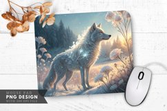 Enchanted Wolf Among Ice Flowers Mouse Pad PNG Design Product Image 1