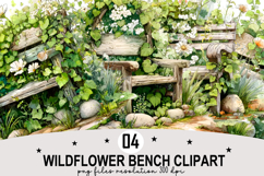 Whimsical Wildflower Bench Clipart Watercolor png Product Image 1