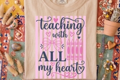 Teaching With All My Heart Png, Retro Striped Teacher Png. Product Image 3