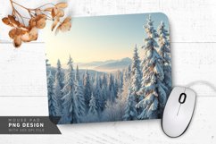 Frosty Winter Forest with Snowflakes Mouse Pad PNG Product Image 1