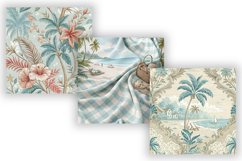 Beach Toile Digital Paper Pack, Vintage Floral Toile Product Image 9