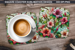 Flowers Coaster Sublimation, Spring Flowers Coaster PNG Product Image 1