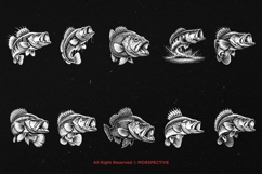 10 Bundle Dark Art Peacock Fishing Bass Jumping Fish Tattoo Product Image 6