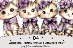 Whimsical Funny Spring Animals Clipart Watercolor png Product Image 1