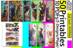 50x Cute Cat Sublimation Bookmark Bundle PNG, Watercolor Cat Product Image 5