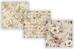 Linen Toile Digital Paper Pack, Vintage Floral Toile Product Image 4