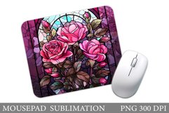 Rose Mouse Pad Sublimation. Stained Glass Roses Mouse Pad Product Image 1