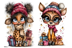 30 JPG Whimsical Cute Christmas Watercolor Animals Bundle Product Image 6