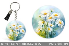 Daisy Round Keychain Design. Flowers Keychain Sublimation Product Image 1
