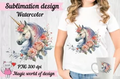 Unicorns with spring flowers Clipart PNG, Sublimation Product Image 2