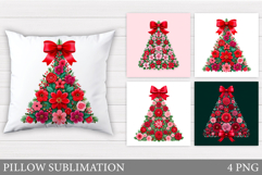 Floral Christmas Tree Pillow. Christmas Pillow Sublimation Product Image 1