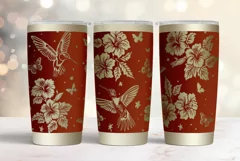 20oz Tumbler laser svg wrap|Hummingbird and Hibiscus Flowers Product Image 2