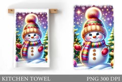 Snowman Kitchen Towel. Christmas Kitchen Towel Sublimation Product Image 1