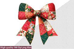 Christmas Patchwork Bow Clipart PNG Product Image 1