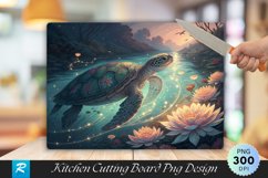 Turtle Gliding Through Water with Floral Cutting Board PNG Product Image 1
