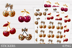 Leopard Cherry Stickers. Cherries Sticker Printable Product Image 1
