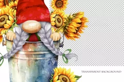 Watercolor Gnome Holding Sunflowers in Bucket Illustration Product Image 4